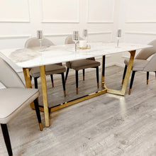 Load image into Gallery viewer, Luca Cream 1.8 Dining Table With Gold Frame And Pandora Gold Sintered Top