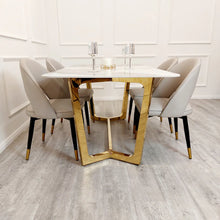 Load image into Gallery viewer, Luca Cream 1.8 Dining Table With Gold Frame And Pandora Gold Sintered Top