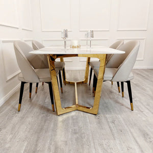 Luca Cream 1.8 Dining Table With Gold Frame And Pandora Gold Sintered Top