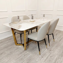 Load image into Gallery viewer, Luca Cream 1.8 Dining Table With Gold Frame And Pandora Gold Sintered Top