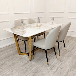 Luca Cream 1.8 Dining Table With Gold Frame And Pandora Gold Sintered Top