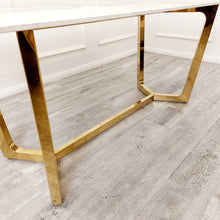 Load image into Gallery viewer, Luca Cream 1.8 Dining Table With Gold Frame And Pandora Gold Sintered Top