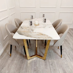 Luca Cream 1.8 Dining Table With Gold Frame And Pandora Gold Sintered Top