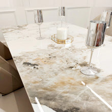 Load image into Gallery viewer, Luca Cream 1.8 Dining Table With Gold Frame And Pandora Gold Sintered Top