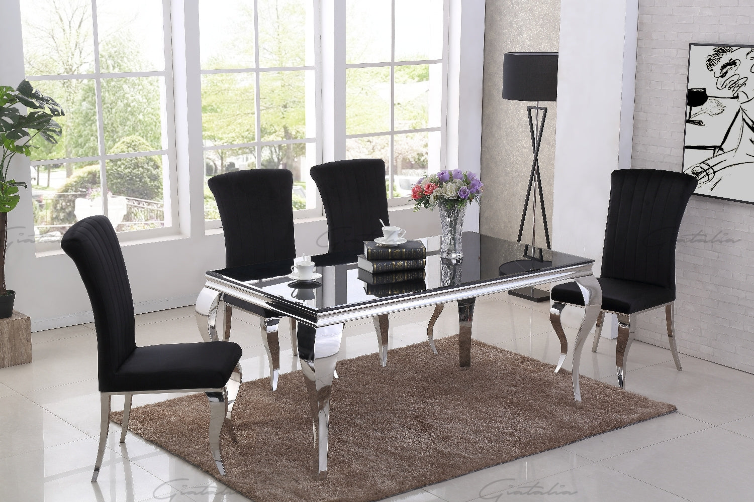 Louis black deals glass dining table