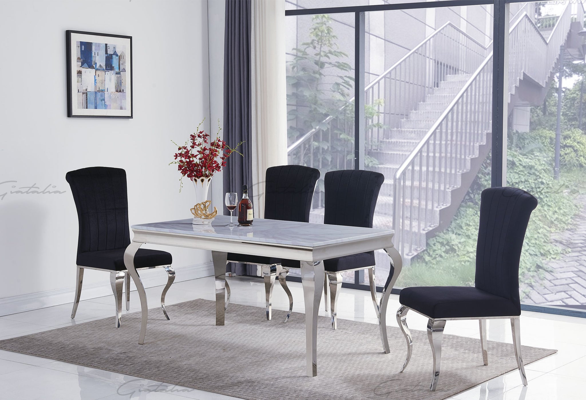 Louis GREY Marble Dining Table 140cm x 80cm The House Of Glitz