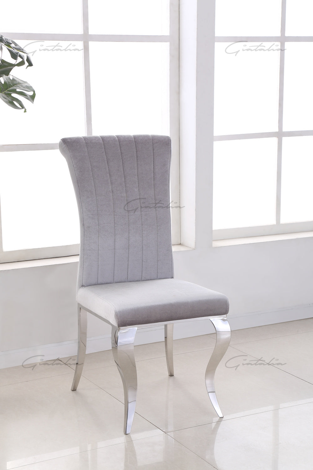 Lia Grey High Back Velvet Dining Chair