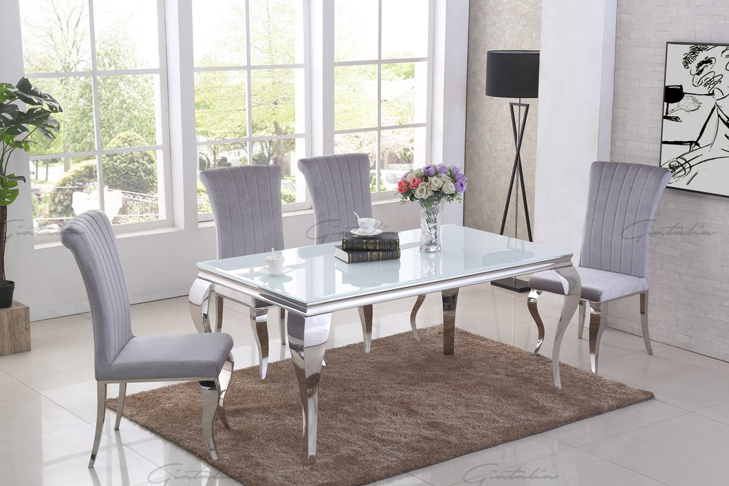 Louis WHITE Glass Top Dining Table 160cm x 90cm