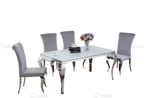 Louis WHITE Glass Top Dining Table 160cm x 90cm