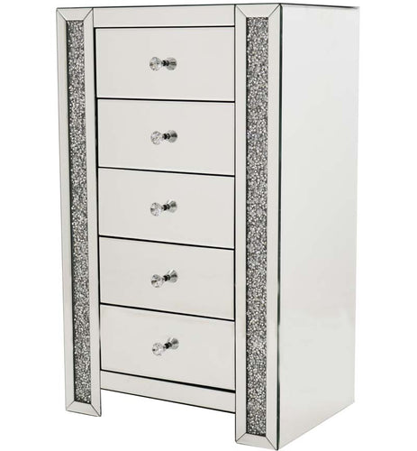 Silver Mirror Crushed Diamond 5 Drawer Tall Drawer Chest
