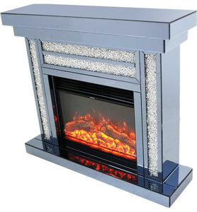 Crushed Diamond Fireplace & Electric Fire with Remote Control ( Smoked Mirror )