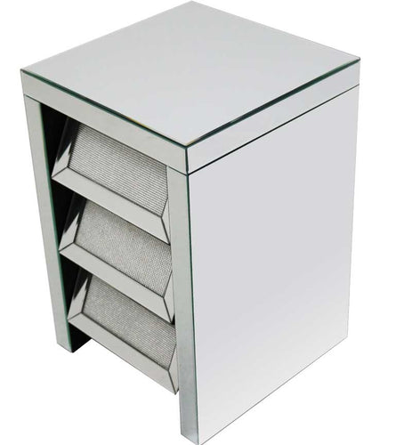 Glitz & Glamour 3 Drawer Mirror Silver Chest / Bed Side Table