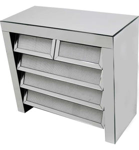 Glitz & Glamour 5 Drawer Silver Mirror Sideboard Drawer Unit