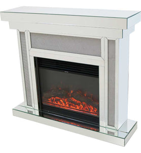 Gltiz And Glamour Silver Mirror Fireplace & Electric Fire with Remote Control