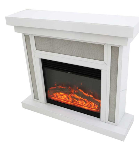 Glitz And Glamour White  Fireplace & Electric Fire with Remote Control