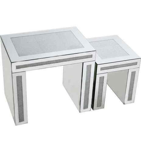 Glitz And Glamour Silver Mirror Set Of Two Nest Tables