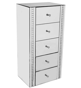 Silver Mirror Crystal 5 Drawer Tall Drawer Chest