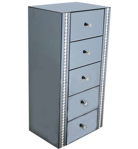 Smoked Silver Mirror Crystal 5 Drawer Tall Drawer Chest