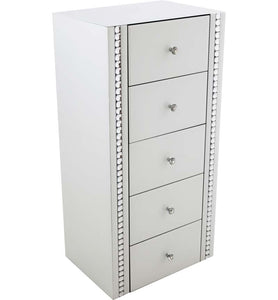 Crystal White Gloss 5 Drawer Tall Chest