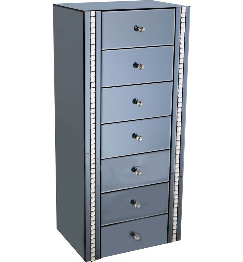 Smoked Mirror Crystal 7 Drawer Chest Unit