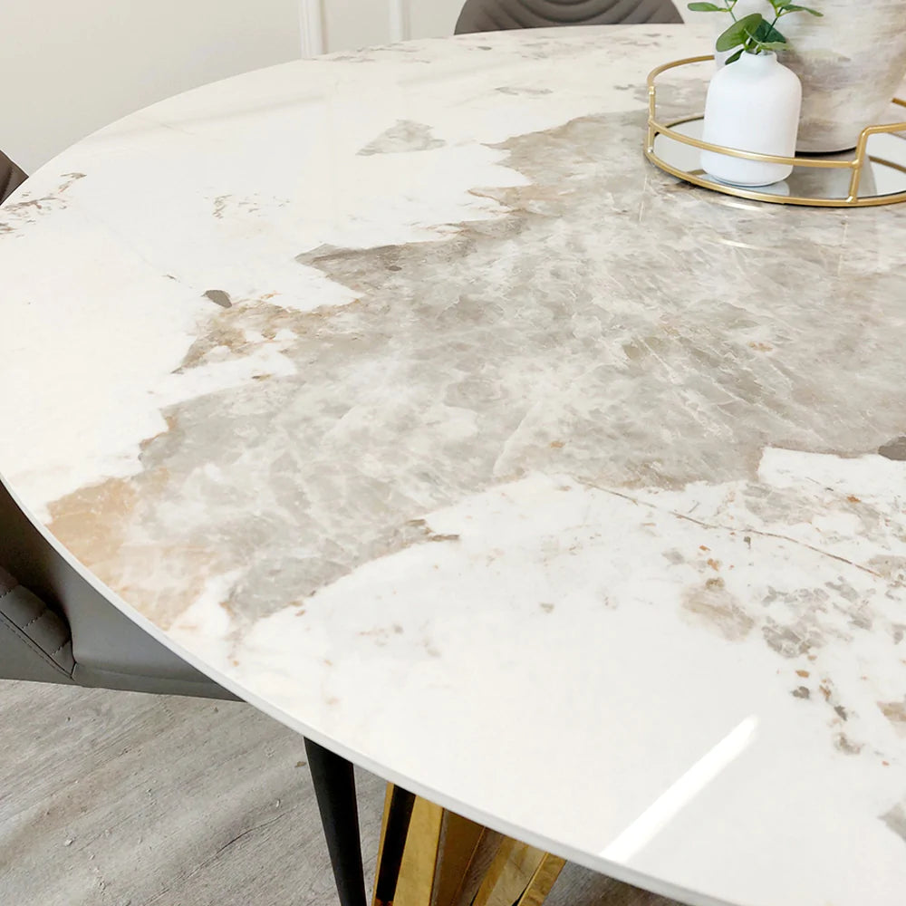 Luca Gold 1.3 Round Dining Table with Sintered Stone Top