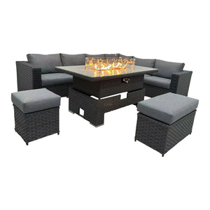 JAMAICA CORNER RISING DINING SET WITH FIRE PIT