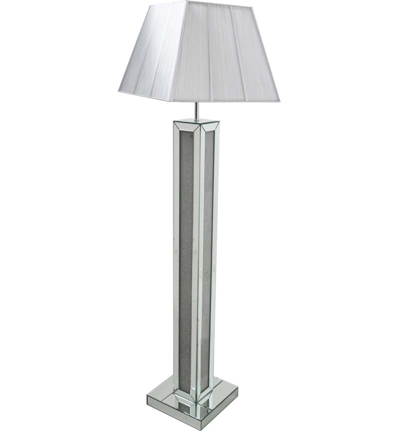 Glitz And Glamour Silver Mirrored Floor Lamp With Silver Shade