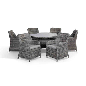 Barcelona Round Rattan Dining Set with 6 Chairs in Grey