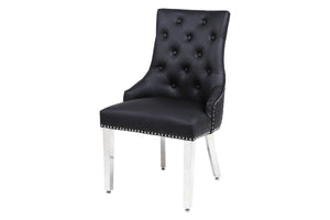 Chelsea Hudson Black PU Leather Lion knocker Dining Chair