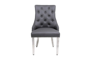 Chelsea Hudson Grey PU Leather Lion knocker Dining Chair