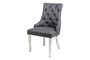 Chelsea Hudson Grey PU Leather Lion knocker Dining Chair