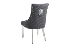 Chelsea Hudson Grey PU Leather Lion knocker Dining Chair