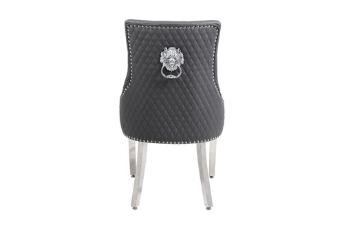 Chelsea Hudson Grey PU Leather Lion knocker Dining Chair