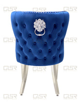 Load image into Gallery viewer, Valentina Navy Velvet Lion Knocker Dining Chair
