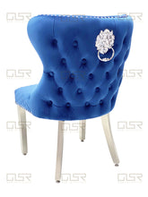Load image into Gallery viewer, Valentina Navy Velvet Lion Knocker Dining Chair