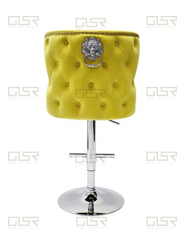 Valentina Mustard Velvet Lion Knocker Bar Stool