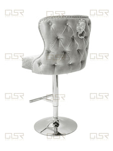 Valentina Silver Velvet Lion Knocker Bar Stool