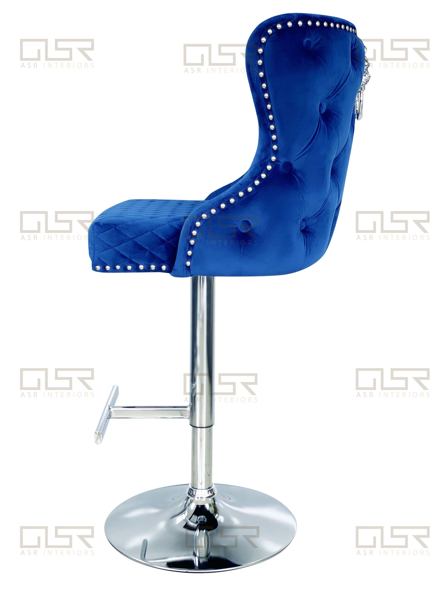 Valentina Navy Velvet Lion Knocker Bar Stool