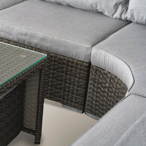 California Large Corner Sofa, Square Coffee Table with 4 Stools in Grey