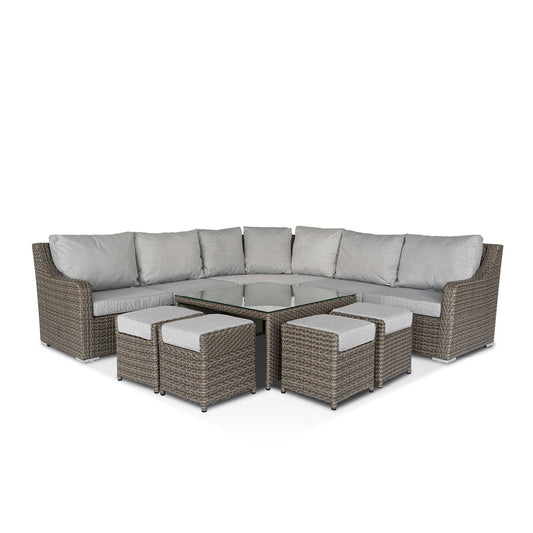California Large Corner Sofa, Square Coffee Table with 4 Stools in Grey
