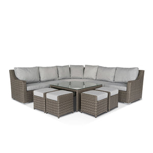 California Large Corner Sofa, Square Coffee Table with 4 Stools in Grey