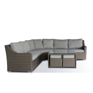 California Large Corner Sofa, Square Coffee Table with 4 Stools in Grey