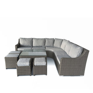 California Large Corner Sofa, Square Coffee Table with 4 Stools in Grey