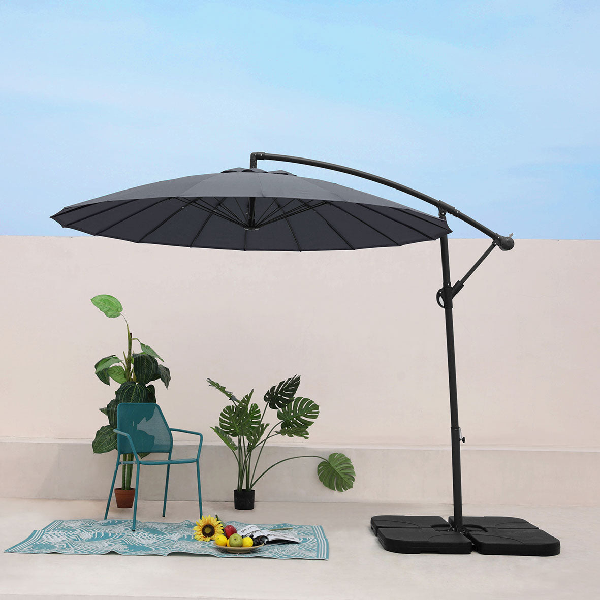 Umbrella Cantilever Parasol with 18 Ribs in Grey