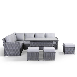Miami Corner Rattan Sofa Dining Set In Grey