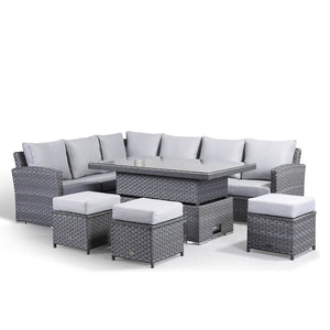 Miami Corner Rattan Sofa Dining Set In Grey