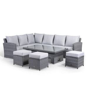 Miami Corner Rattan Sofa Dining Set In Grey