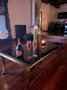 Louis Coffee Table Gold Legs with Black Glass Top (120cm x 60cm)