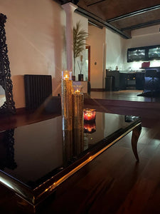 Louis Coffee Table Gold Legs with Black Glass Top (120cm x 60cm)