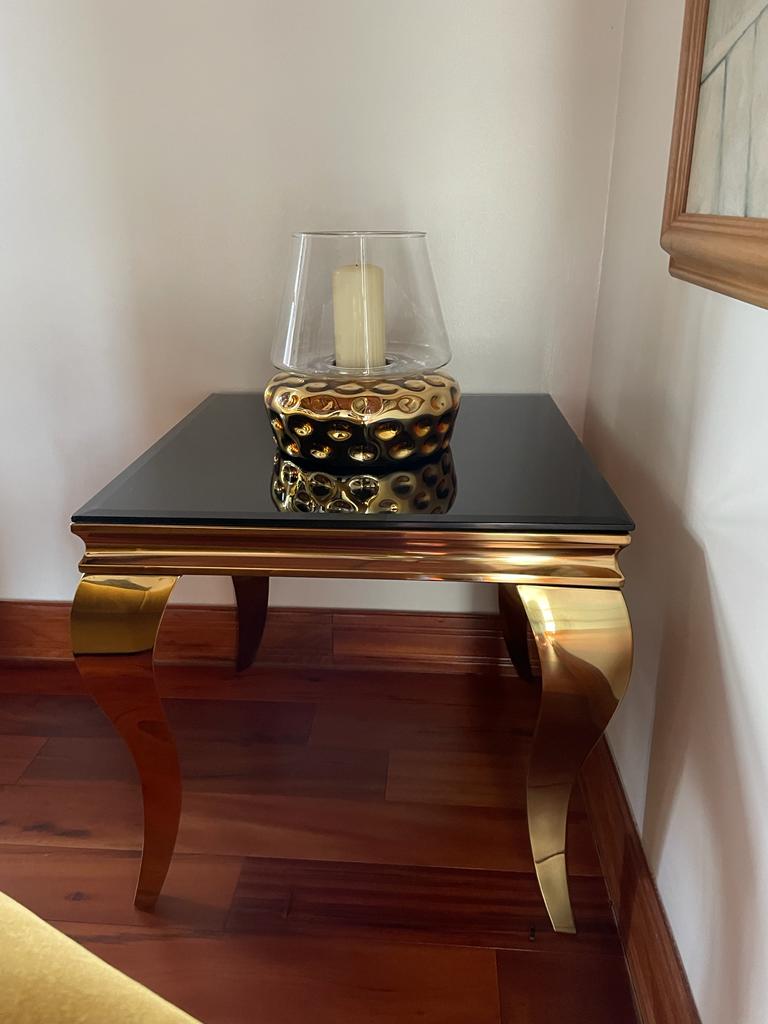 Louis Gold Lamp/Side Table with Black Glass Top (60cm x 60cm)